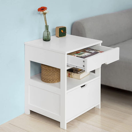 Contemporary Bedside Table with 2 Drawers and Shelf — Black and White — Allure Home Collections