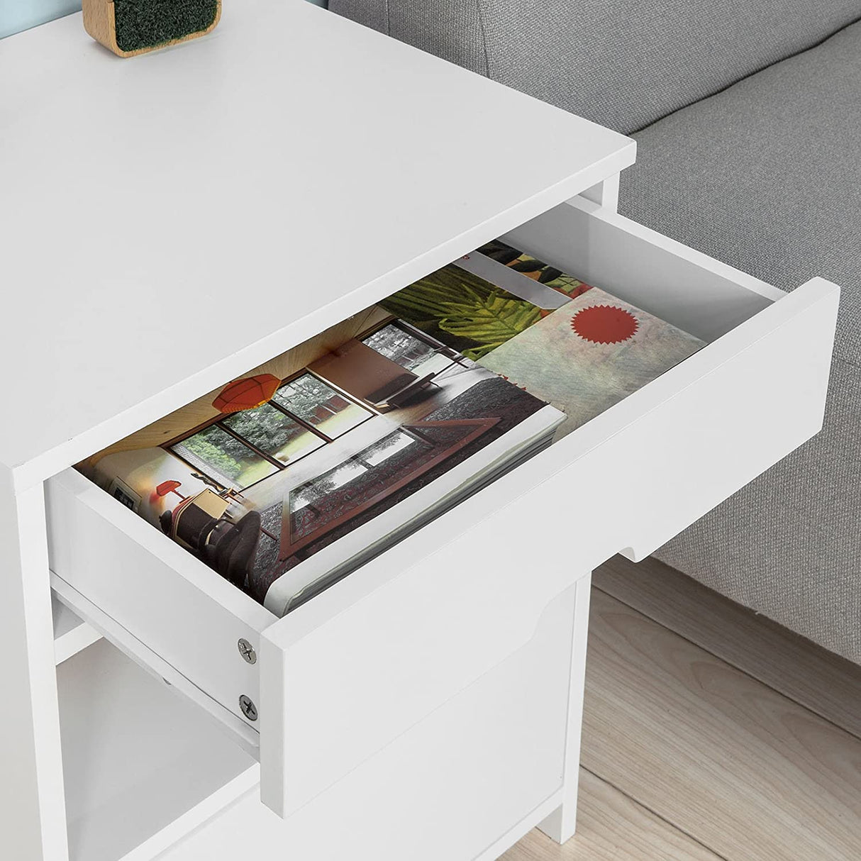 Contemporary Bedside Table with 2 Drawers and Shelf — Black and White — Allure Home Collections