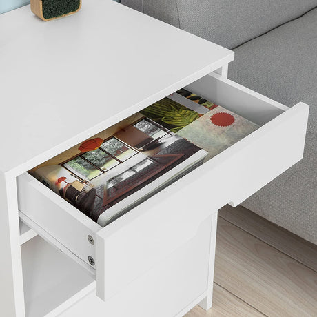 Contemporary Bedside Table with 2 Drawers and Shelf — Black and White — Allure Home Collections