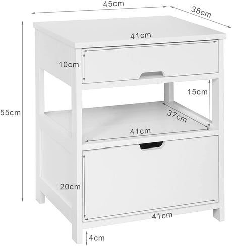 Contemporary Bedside Table with 2 Drawers and Shelf — Black and White — Allure Home Collections