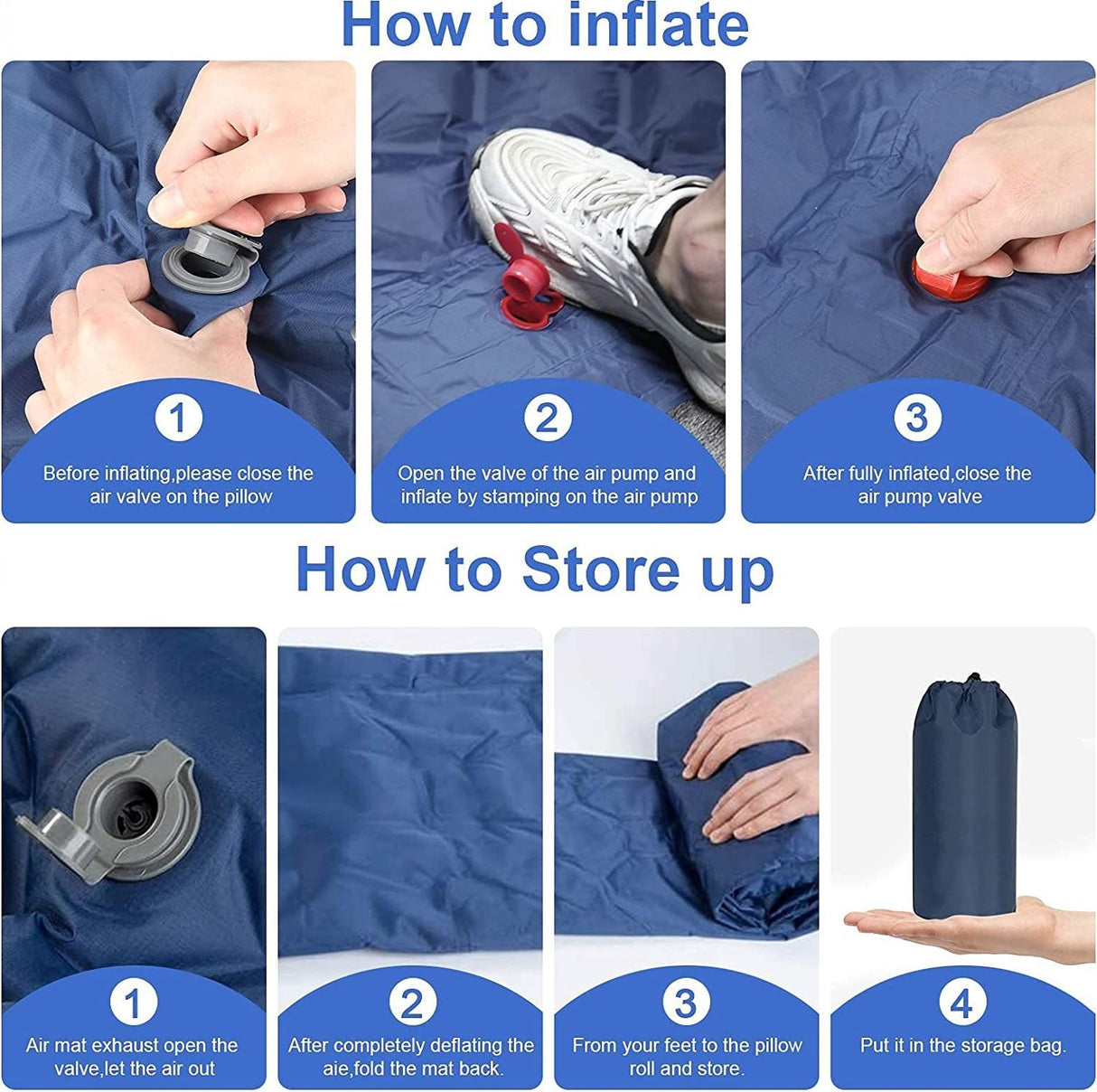 Berg Sleeping Pad, Ultralight Inflatable with Built In Pillow and Foot Pump