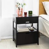 Contemporary Bedside Table with 2 Drawers and Shelf — Black and White — Allure Home Collections
