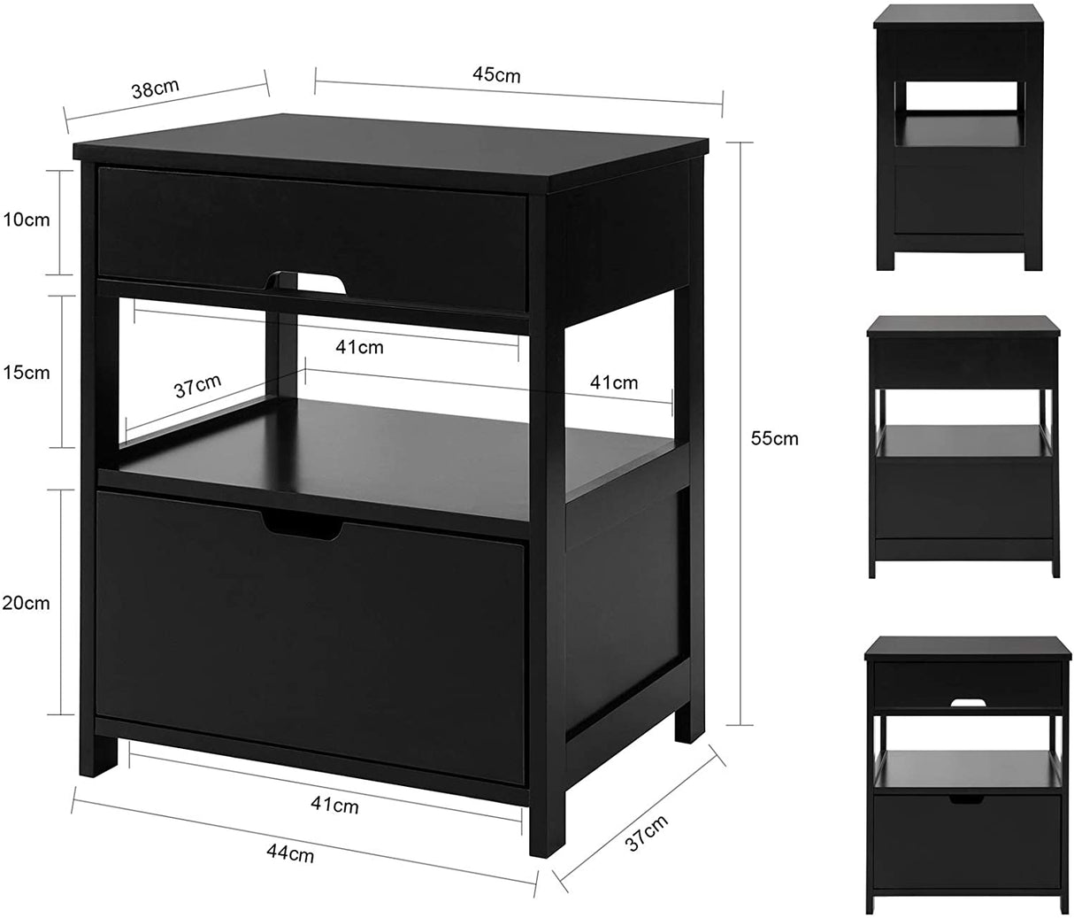 Contemporary Bedside Table with 2 Drawers and Shelf — Black and White — Allure Home Collections