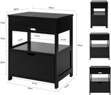 Contemporary Bedside Table with 2 Drawers and Shelf — Black and White — Allure Home Collections