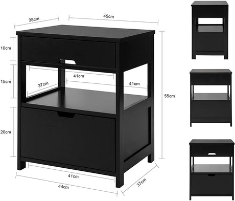 Contemporary Bedside Table with 2 Drawers and Shelf — Black and White — Allure Home Collections
