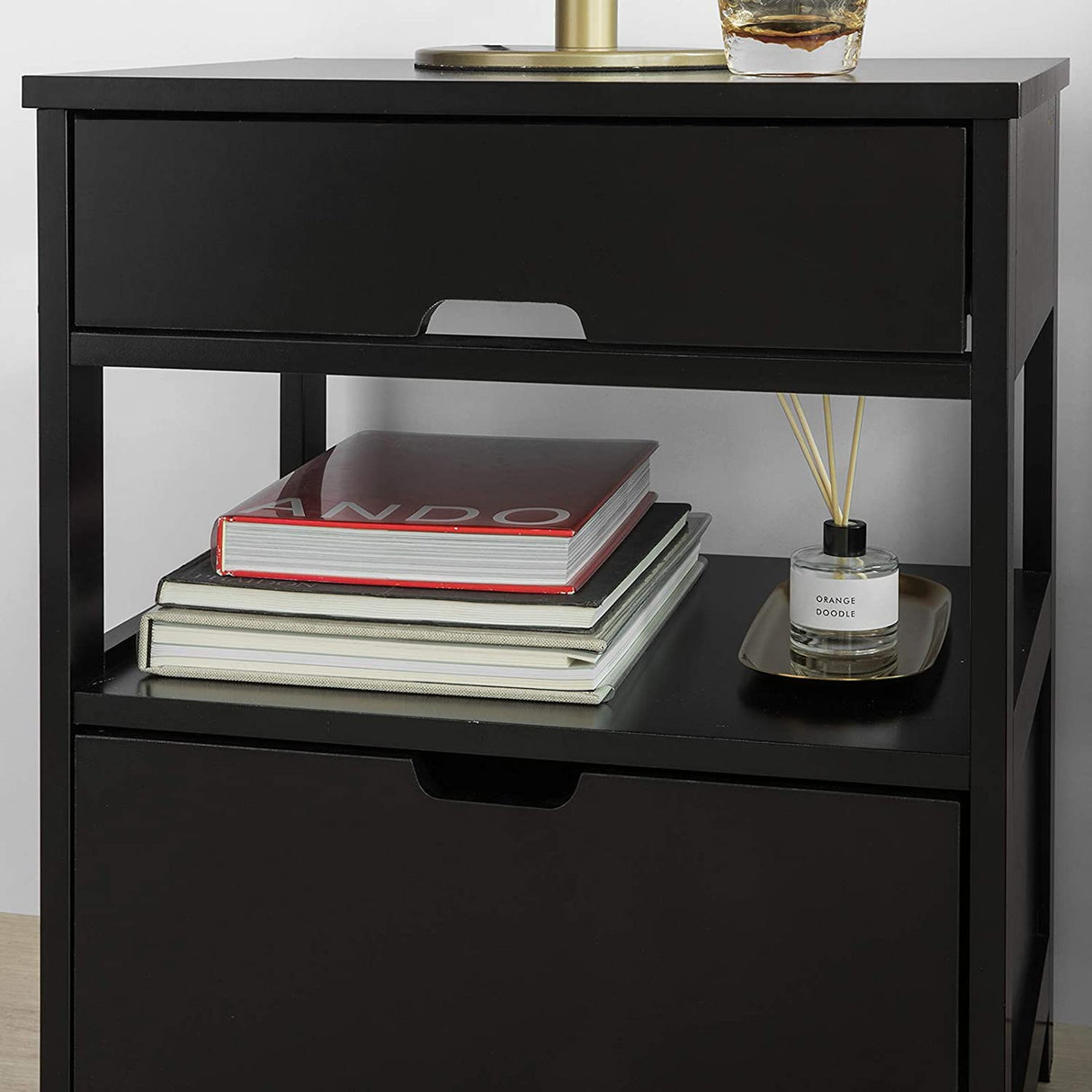 Contemporary Bedside Table with 2 Drawers and Shelf — Black and White — Allure Home Collections