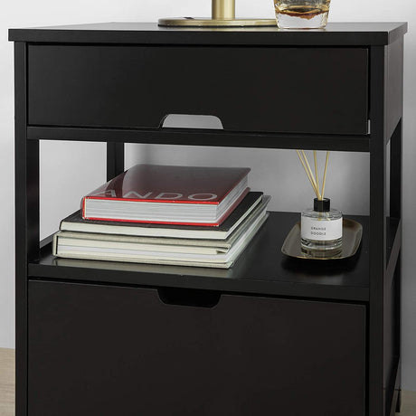 Contemporary Bedside Table with 2 Drawers and Shelf — Black and White — Allure Home Collections