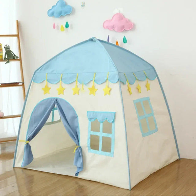 Torres blue kids castle play tent set up for indoor play