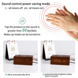 Wooden LED desk clock with Qi charger angled view