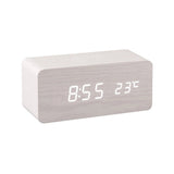 Wooden LED desk clock with Qi charger front view