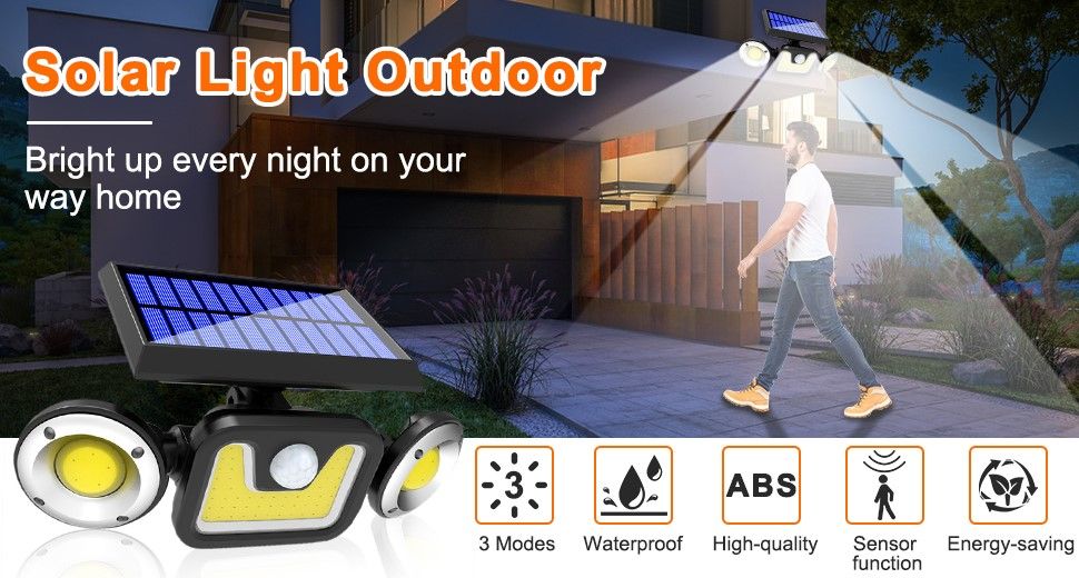 Outdoor Solar Lights with 3 Adjustable Heads Motion Sensor Porch Garden Patio — Allure Home Collections