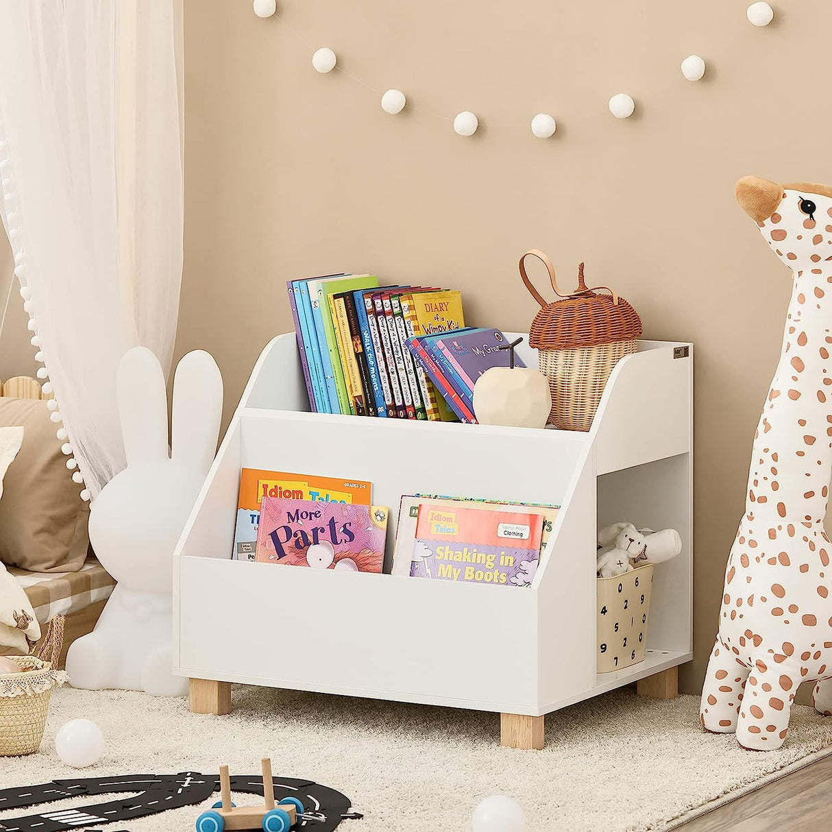 Kids Storage Bookcase, 3 Compartments White
