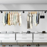 Industrial iron pipe wall mounted clothes rail with hooks