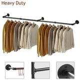 Industrial iron pipe wall mounted clothes rail with hooks