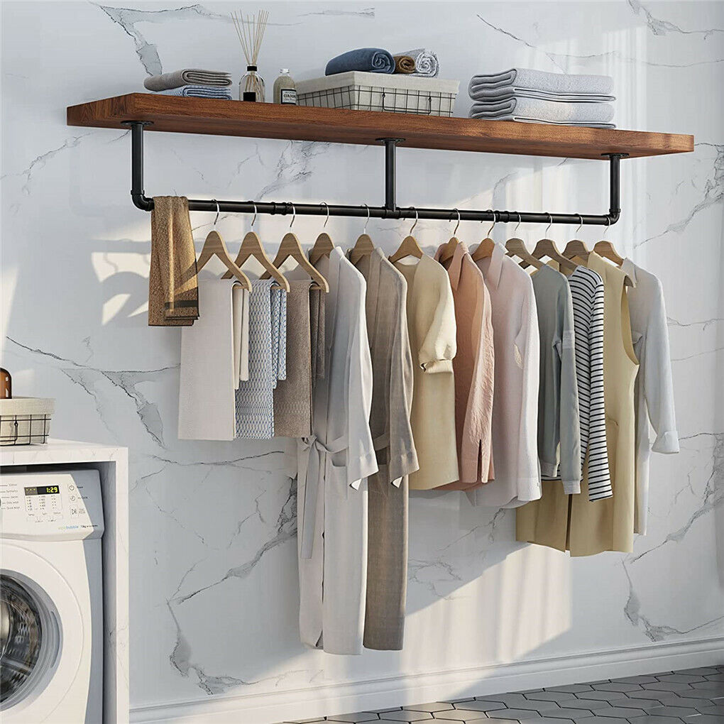 Industrial iron pipe wall mounted clothes rail with hooks