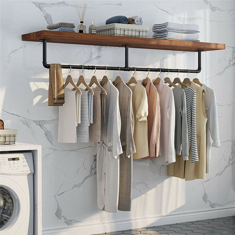 Industrial iron pipe wall mounted clothes rail with hooks