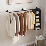 Industrial iron pipe wall mounted clothes rail with hooks