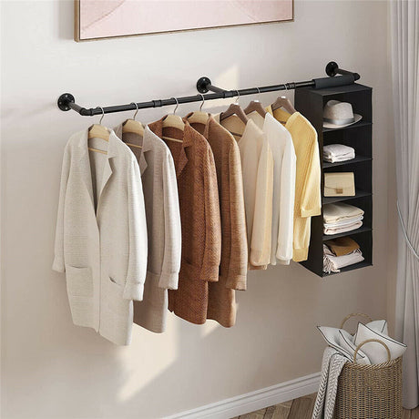 Industrial iron pipe wall mounted clothes rail with hooks