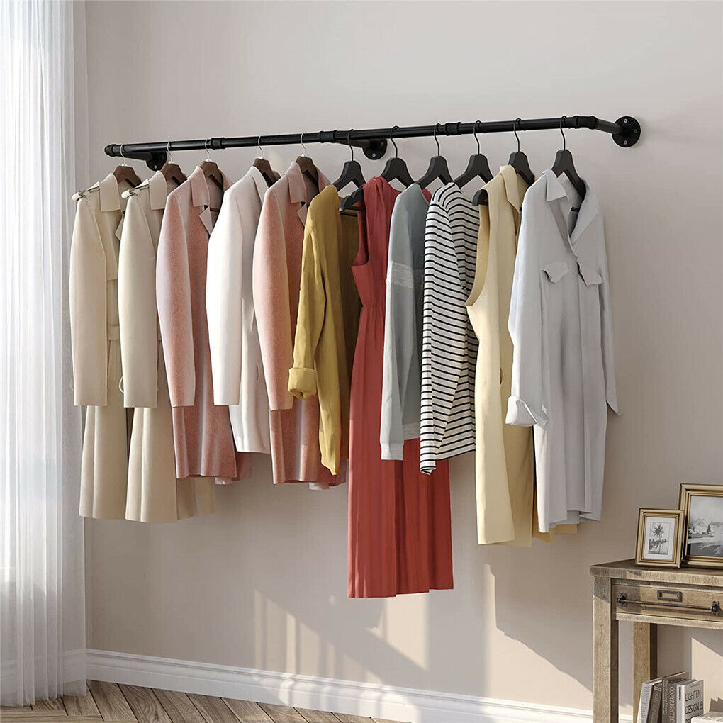 Industrial iron pipe wall mounted clothes rail with hooks