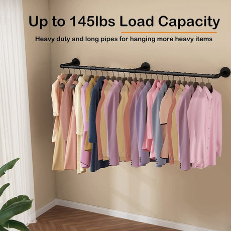 Industrial iron pipe wall mounted clothes rail with hooks