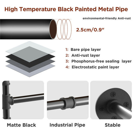 Industrial iron pipe wall mounted clothes rail with hooks