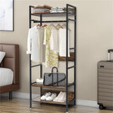 Metal garment rack coat stand with adjustable shelves