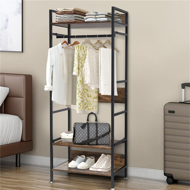 Metal garment rack coat stand with adjustable shelves