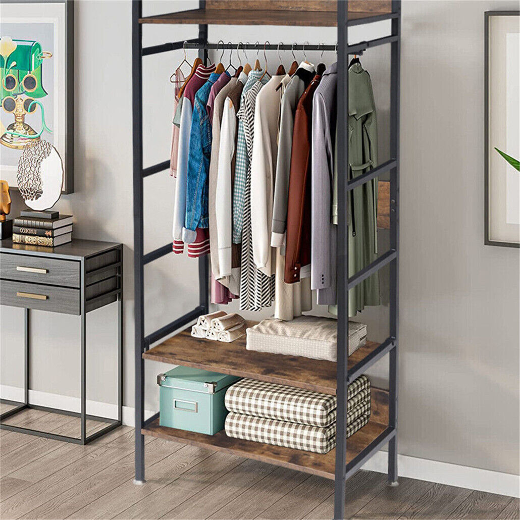 Metal garment rack coat stand with adjustable shelves