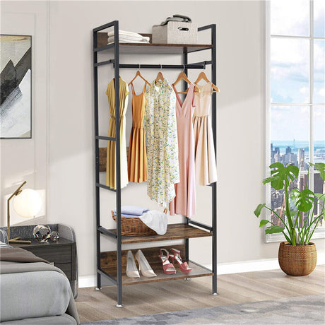 Metal garment rack coat stand with adjustable shelves