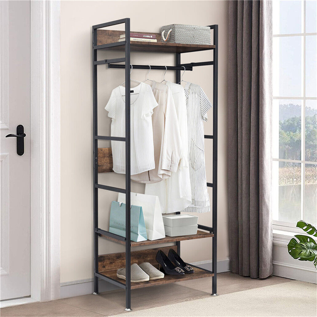 Metal garment rack coat stand with adjustable shelves