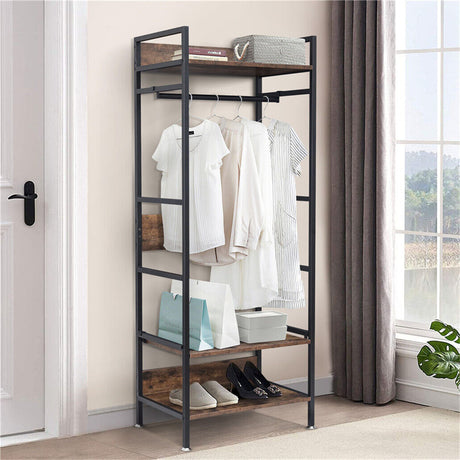 Metal garment rack coat stand with adjustable shelves