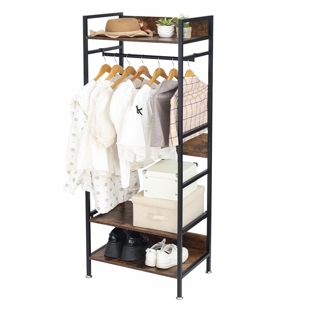 Metal garment rack coat stand with adjustable shelves