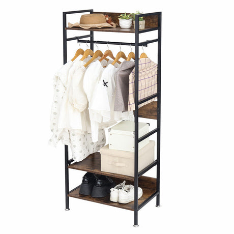 Metal garment rack coat stand with adjustable shelves
