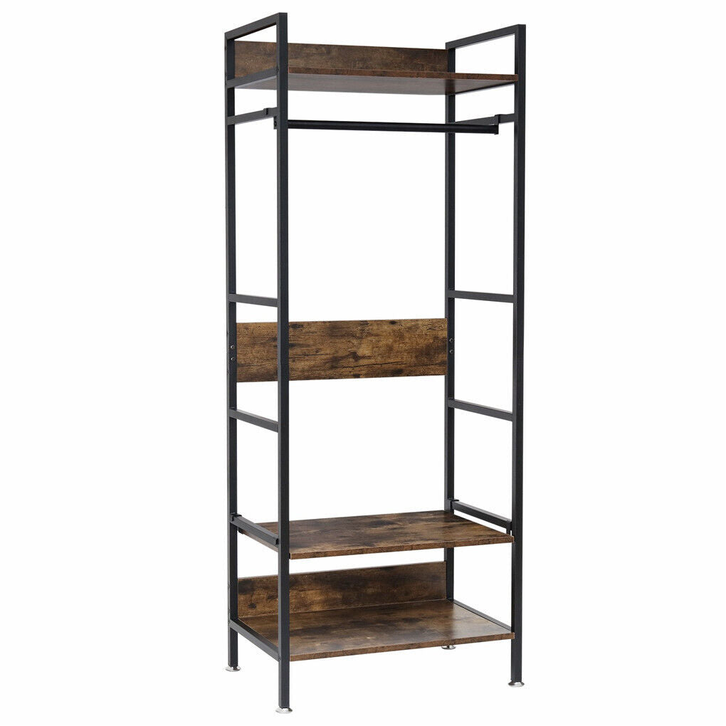 Metal garment rack coat stand with adjustable shelves