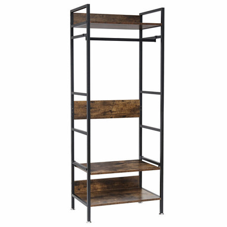 Metal garment rack coat stand with adjustable shelves