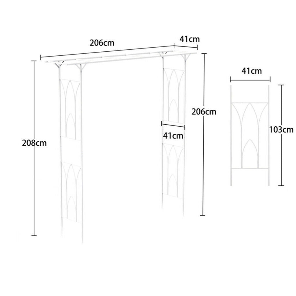 Diagram showing the shape and proportions of the white metal garden arch