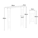 Diagram showing the shape and proportions of the white metal garden arch