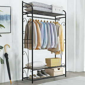 Extra large iron clothes rack with three shelves