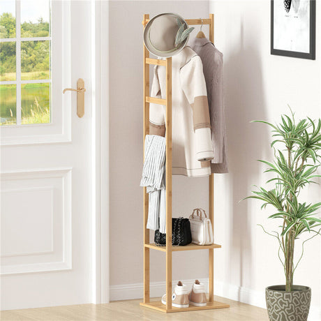 Curlewis Bamboo Coat Rack with Shoe Shelf, Natural