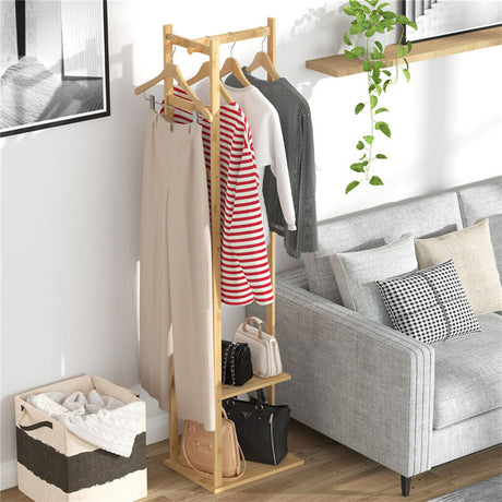 Curlewis Bamboo Coat Rack with Shoe Shelf, Natural