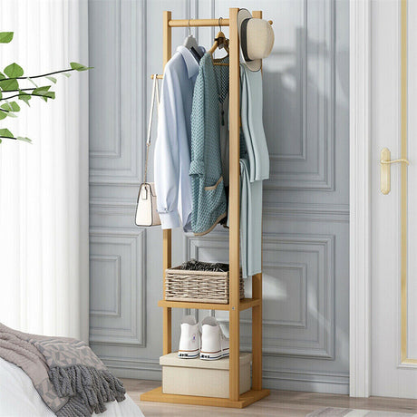 Curlewis Bamboo Coat Rack with Shoe Shelf, Natural