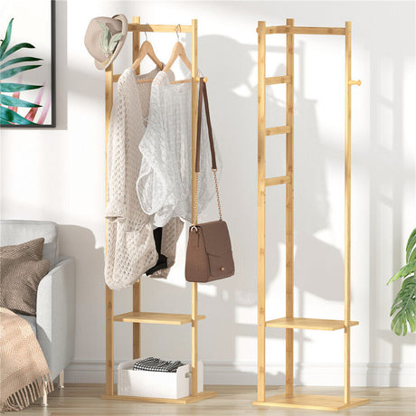 Curlewis Bamboo Coat Rack with Shoe Shelf, Natural