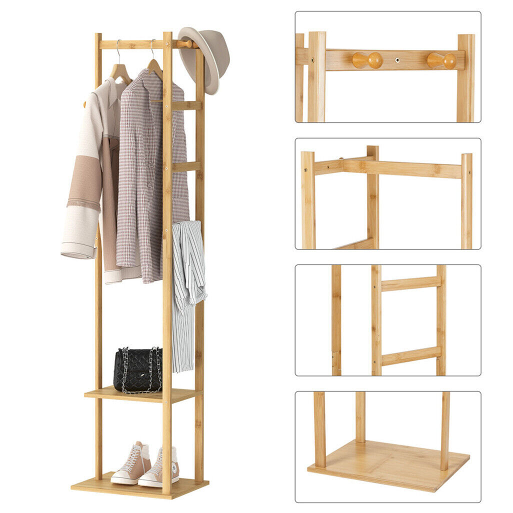 Curlewis Bamboo Coat Rack with Shoe Shelf, Natural