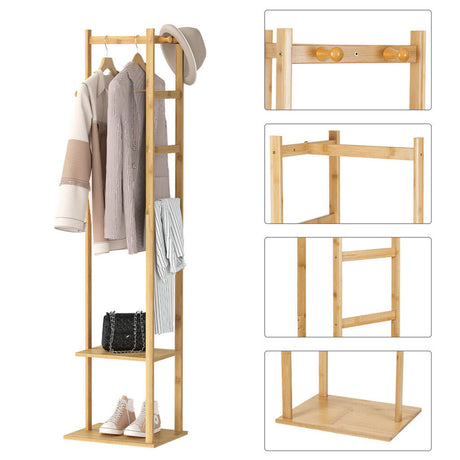 Curlewis Bamboo Coat Rack with Shoe Shelf, Natural