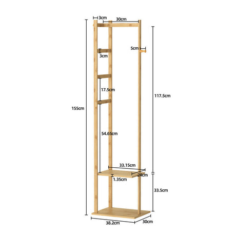 Curlewis Bamboo Coat Rack with Shoe Shelf, Natural