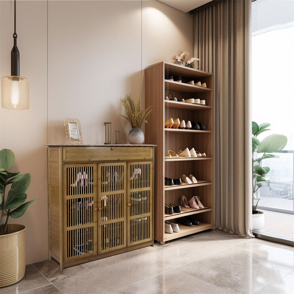 XXL 4-Tier Bamboo Shoe Rack Cabinet with Doors and Drawers — 16 to 18 Pairs — Allure Home Collections