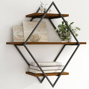 Cambridge pine wood floating wall shelves with diamond frames mounted on a wall