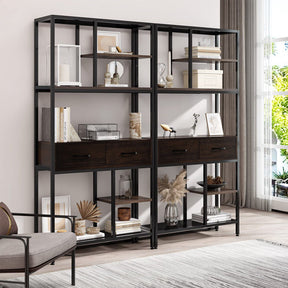 Rustic industrial storage bookshelf with two drawers