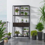 Rustic industrial storage bookshelf with two drawers