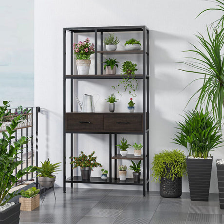 Rustic industrial storage bookshelf with two drawers